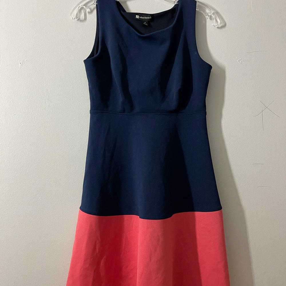 Pink and navy blue midi dress